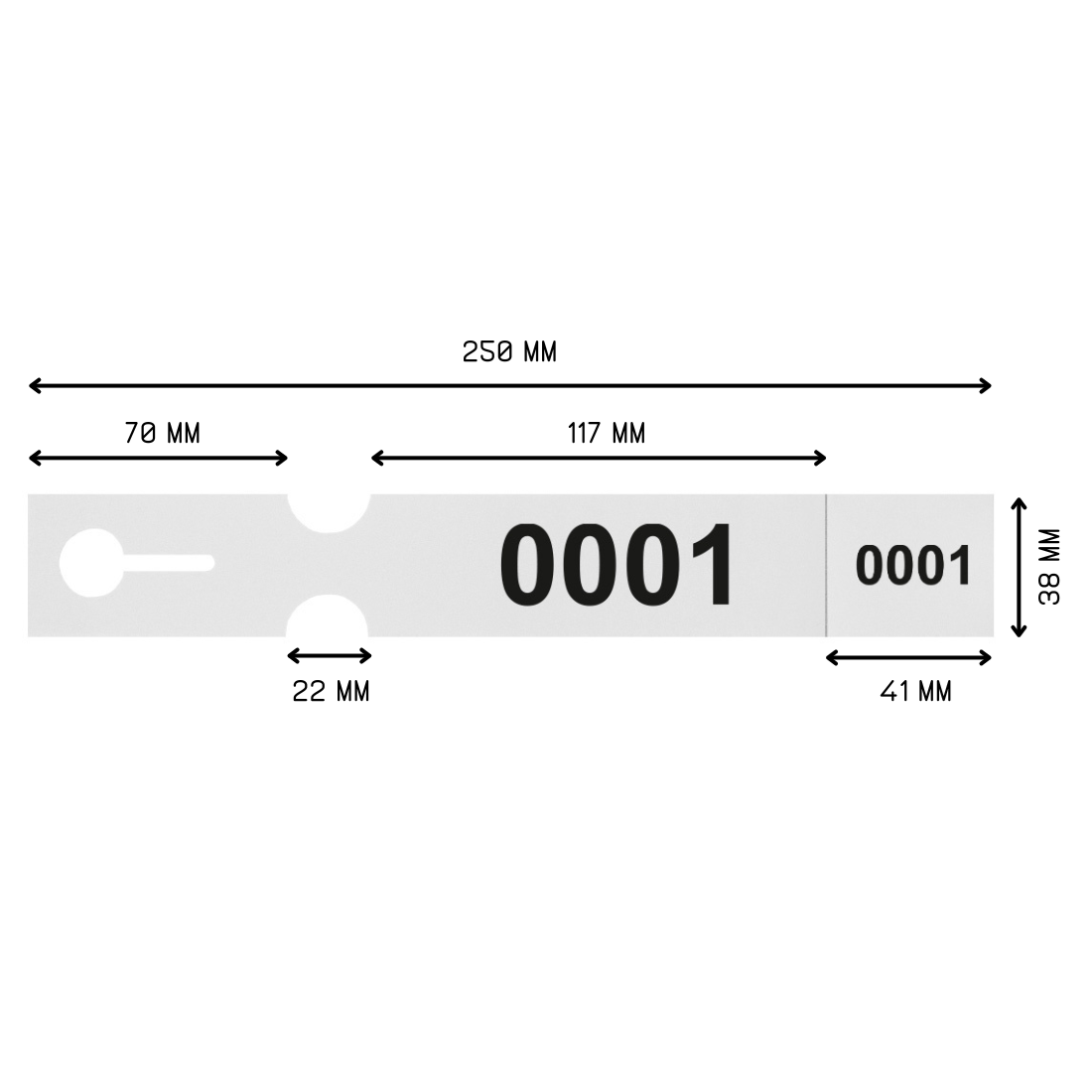 Schlaufenetiketten 250x38mm PET - Nummeriert, Weiß
