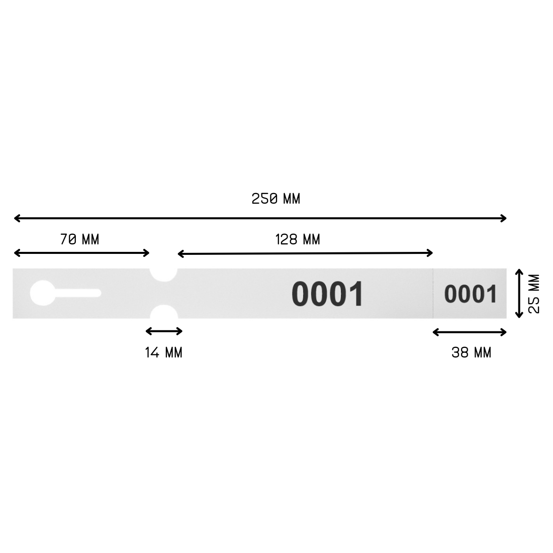Schlaufenetiketten 250x25mm PET - Nummeriert, Weiß